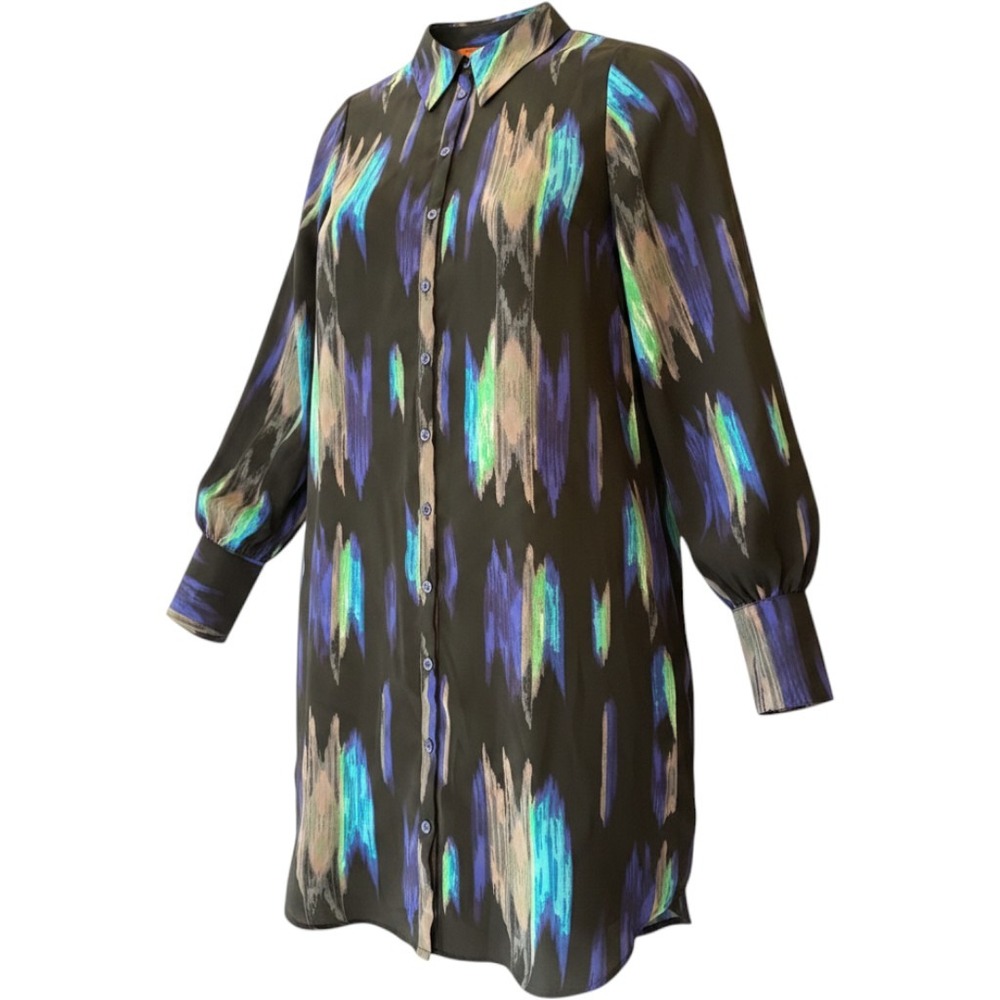 Kirna Zabete Target Abstract Print Button Front Shirt Dress Blue Green Large